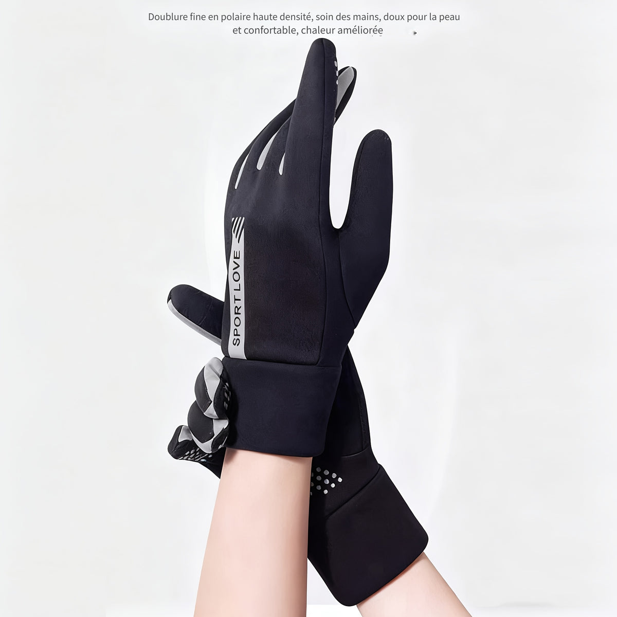 Gants coupe-vent thermiques en maille, 4 coloris, modèle femme-rose, modèle femme-gris rose