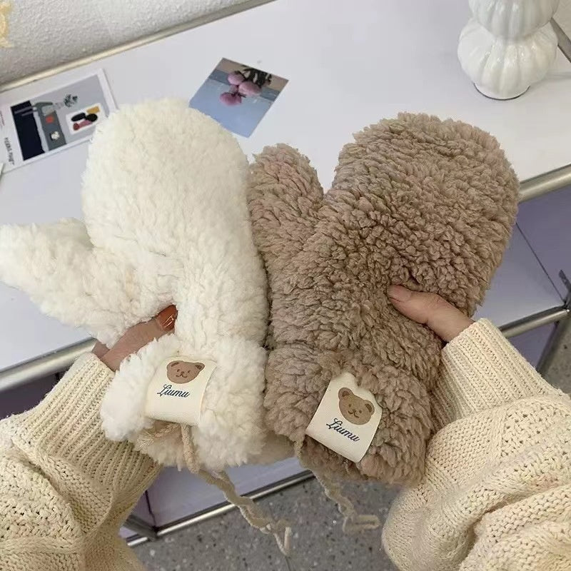 Gants mitaines doublés thermiques en coton