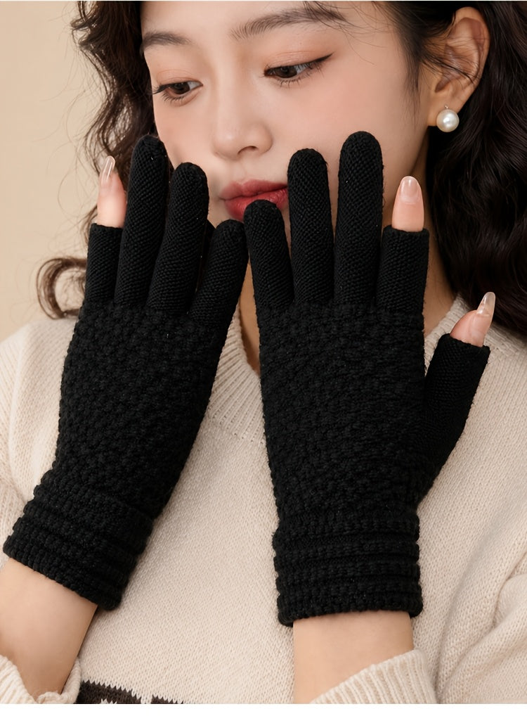 Gants sans doigts thermiques en maille, 5 coloris, à oursons