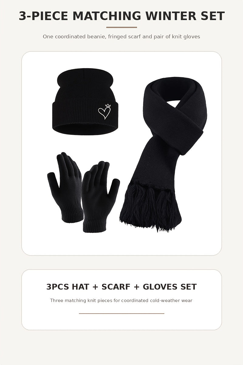 Ensemble 3 pièces — bonnet, écharpe et gants, blanc