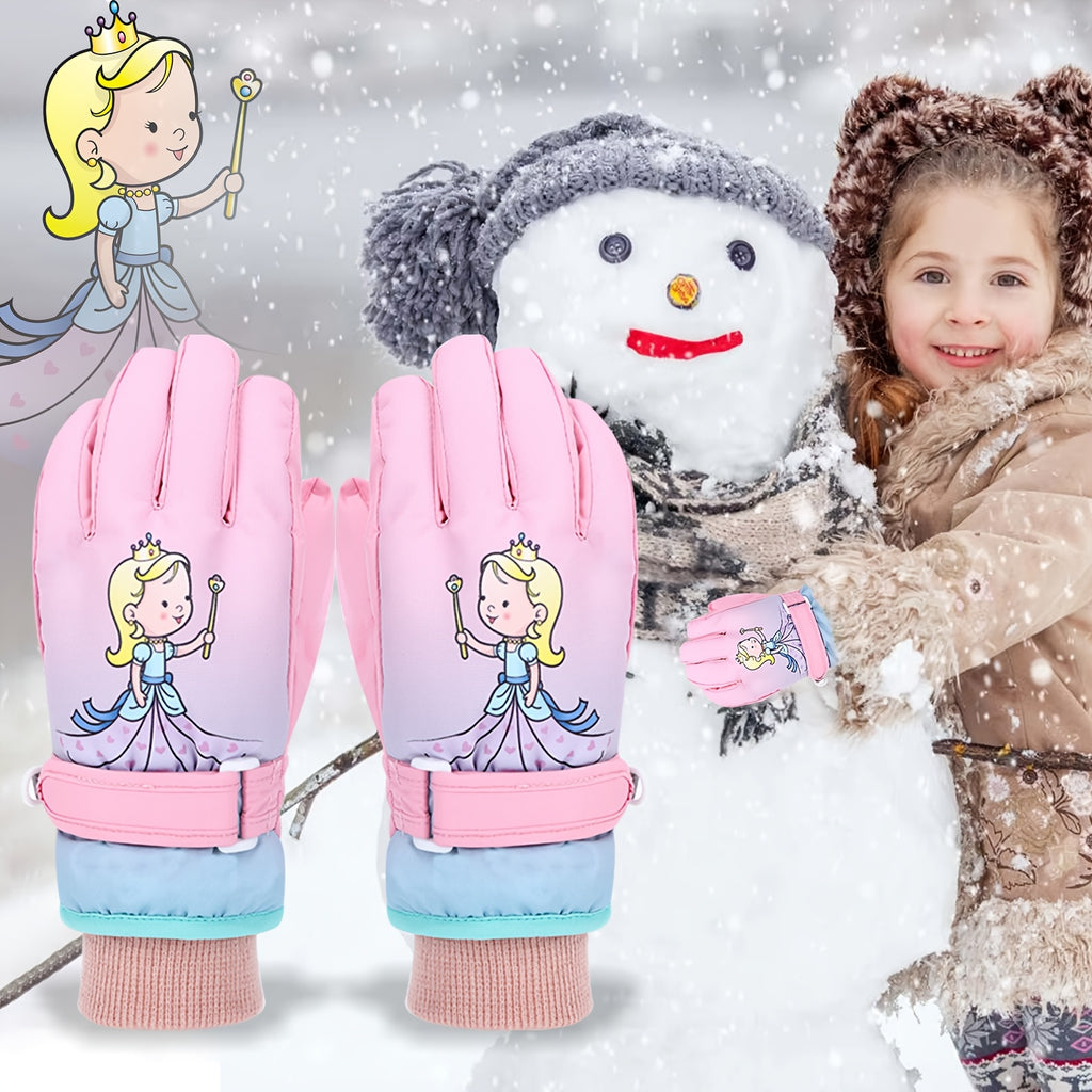 Gants de ski imperméables à sangle de poignet pour enfant às oursons