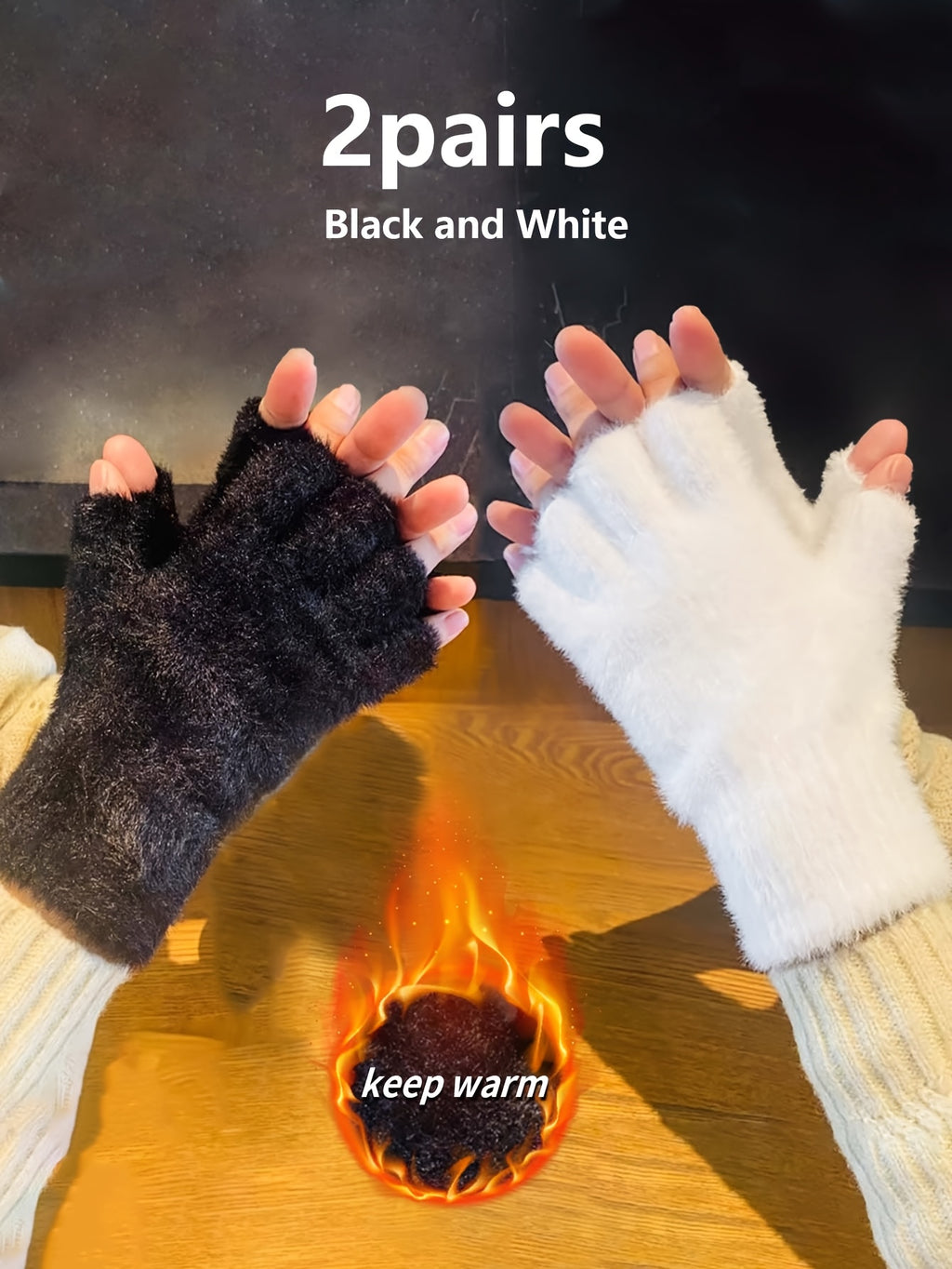 Gants sans doigts en maille, 2 coloris, tissé