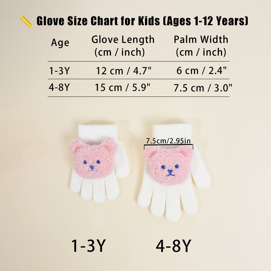 Gants à motif ourson à poignet côtelé en maille pour enfant