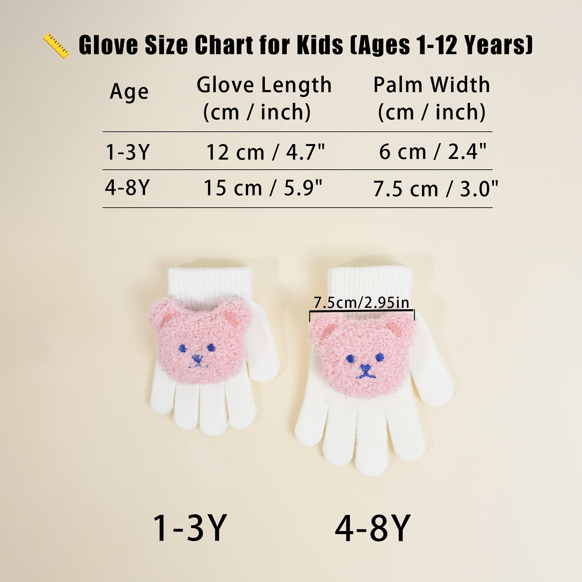 Gants à motif ourson à poignet côtelé en maille pour enfant