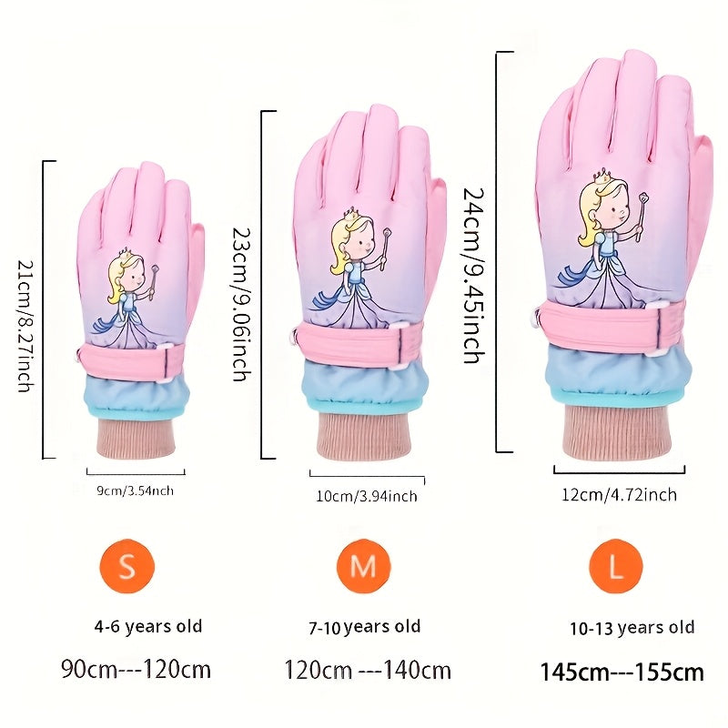 Gants de ski imperméables à sangle de poignet pour enfant às oursons