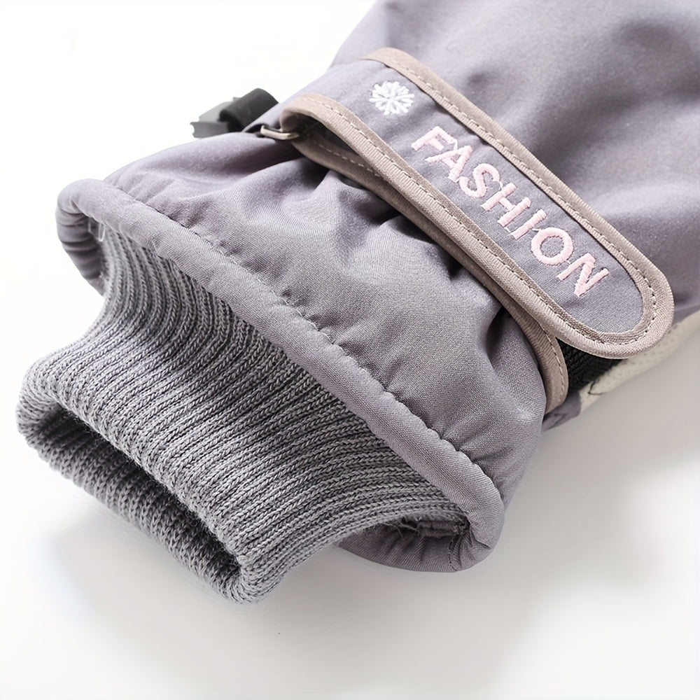 Gants de ski imperméables à poignet côtelé, gris