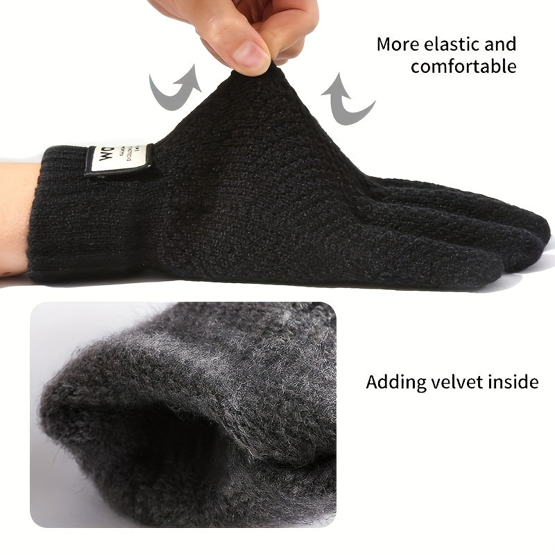 Gants doublés thermiques en maille, bleu marine