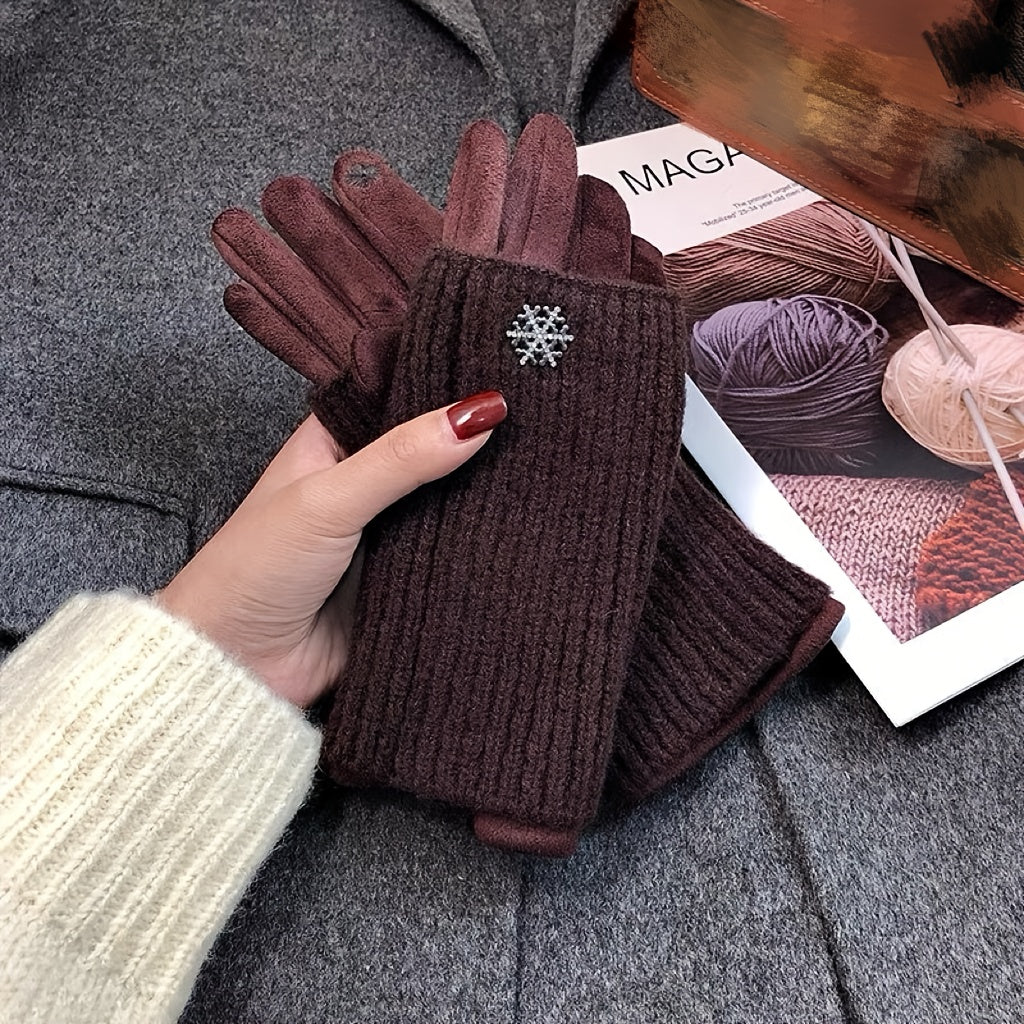Gants brodés à flocons en maille côtelée — lot de 2 paires