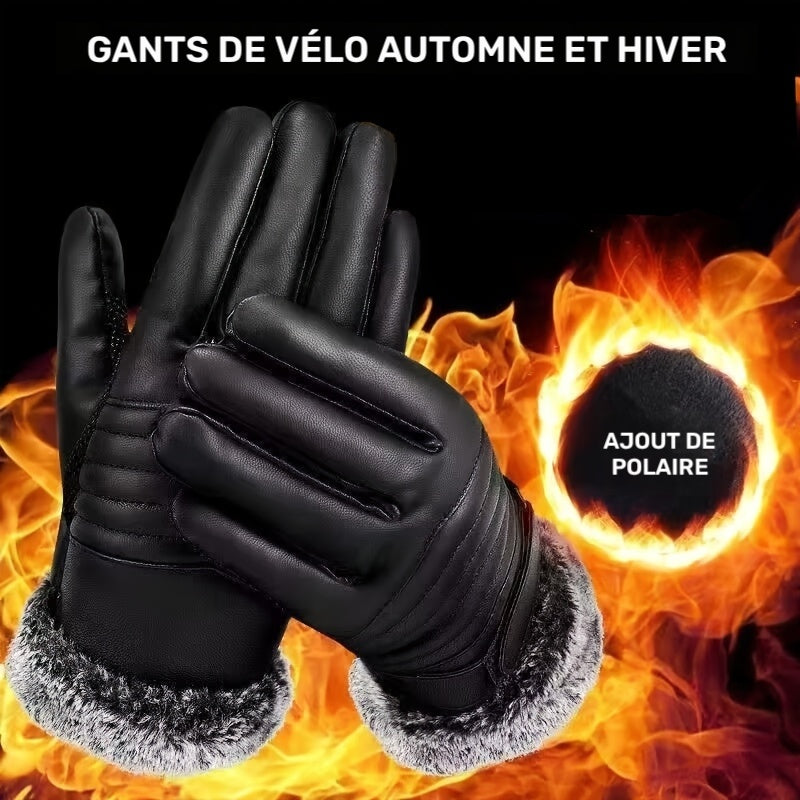 Gants à revers de fourrure doublés peluche en simili cuir