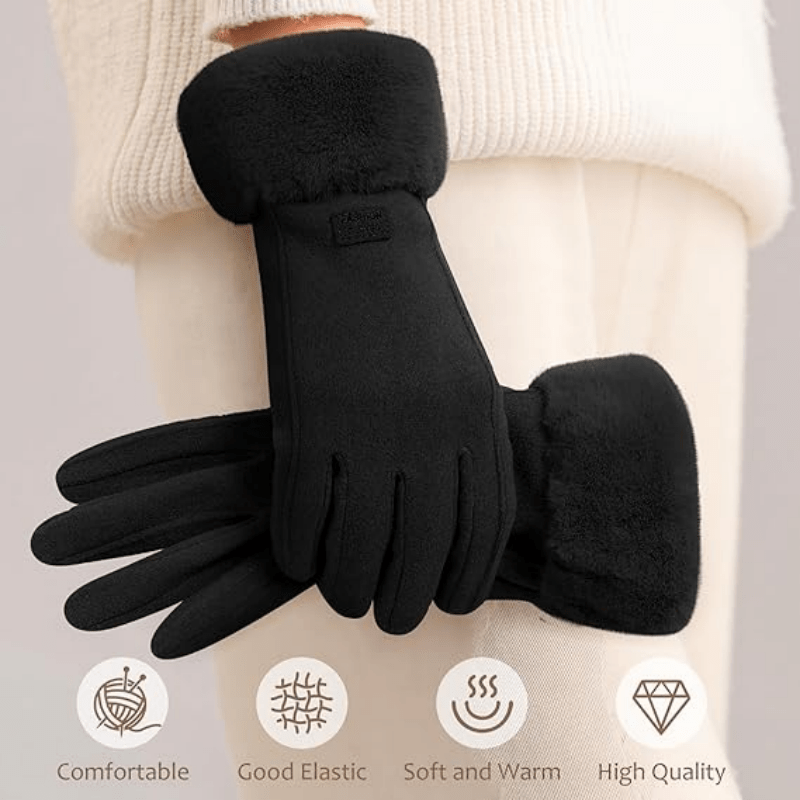 Gants tactiles à revers de fourrure en suédine à boucle