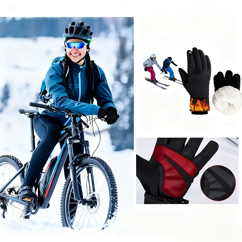 Gants de ski tactiles à sangle de poignet en simili cuir