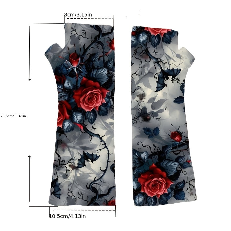 Gants sans doigts en maille, une rose