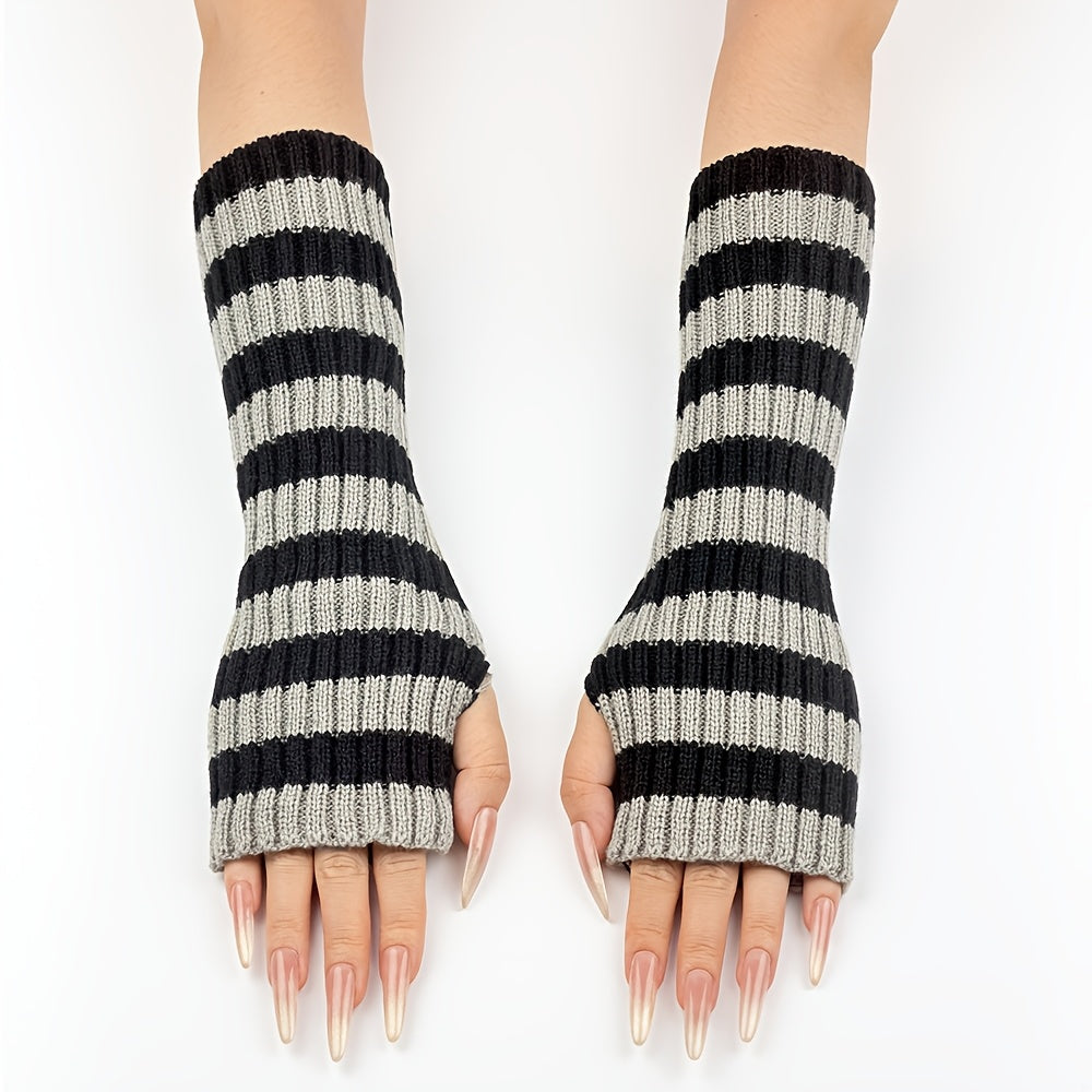 Manchons tactiles rayés à passage pour le pouce en maille rayée