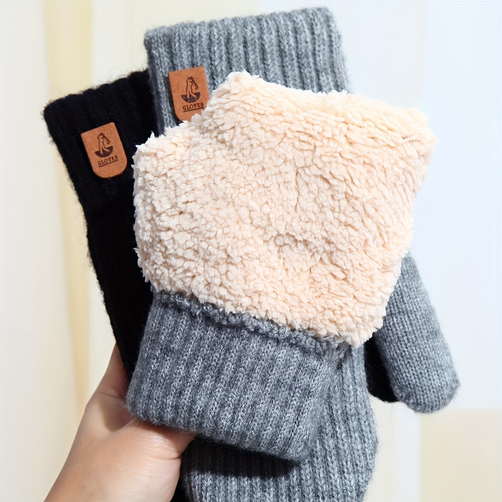Gants mitaines doublés thermiques en laine, 4 coloris