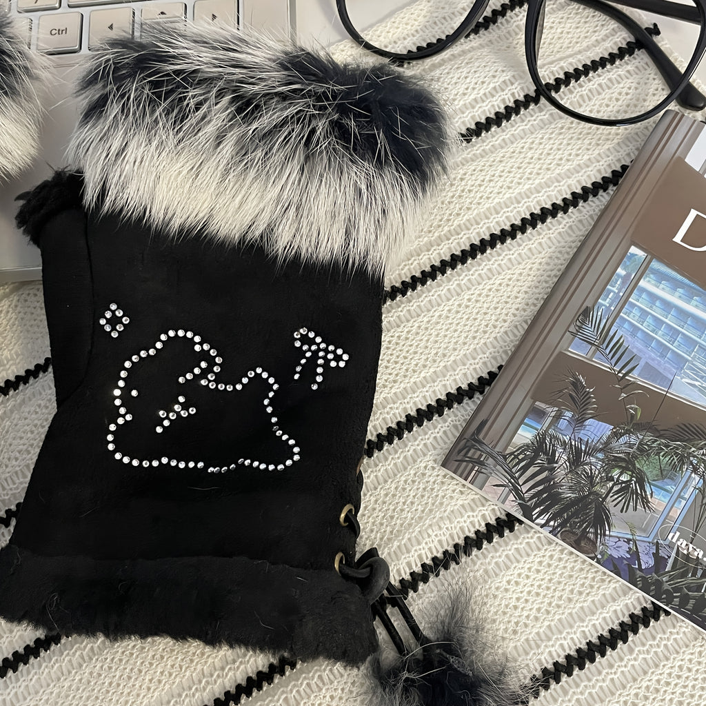 Gants sans doigts en maille, 2 coloris, blanc et noir