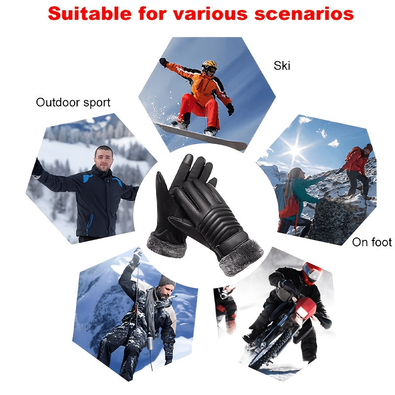 Gants à revers de fourrure doublés peluche en simili cuir