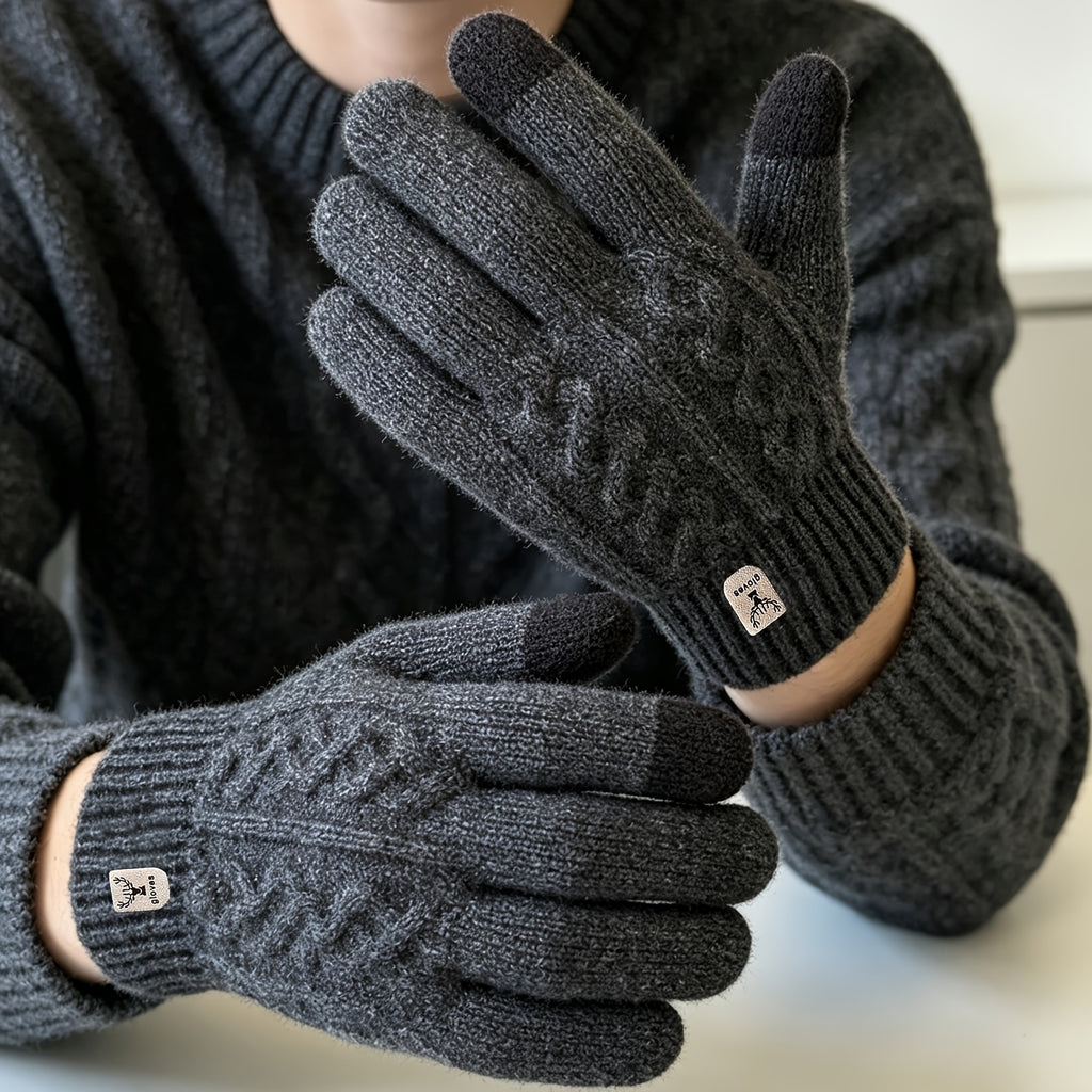 Gants tactiles en maille torsadée à étiquette cousue às rennes