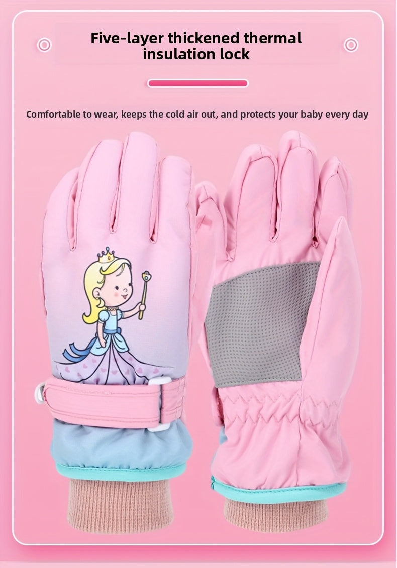 Gants de ski imperméables à sangle de poignet pour enfant às oursons