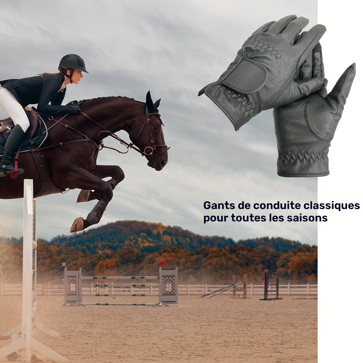 Gants d'équitation à paume renforcée à sangle de poignet en simili cuir