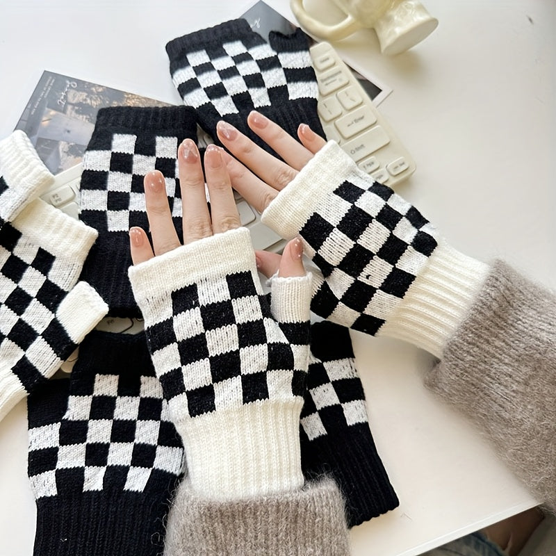 Gants sans doigts en maille, 2 coloris, noir et blanc