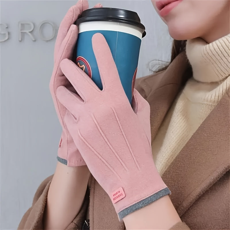 Gants tactiles à étiquette cousue en maille, rose