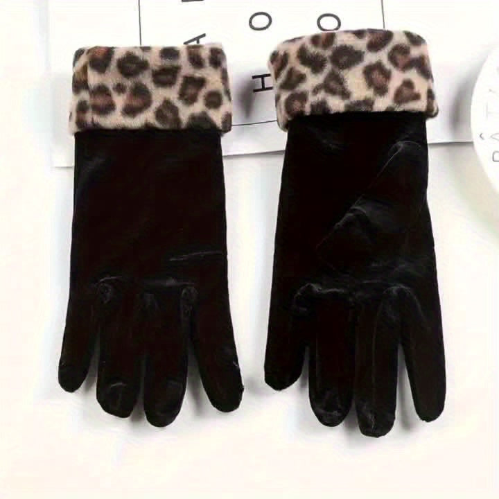 Gants tactiles à motif léopard en suédine