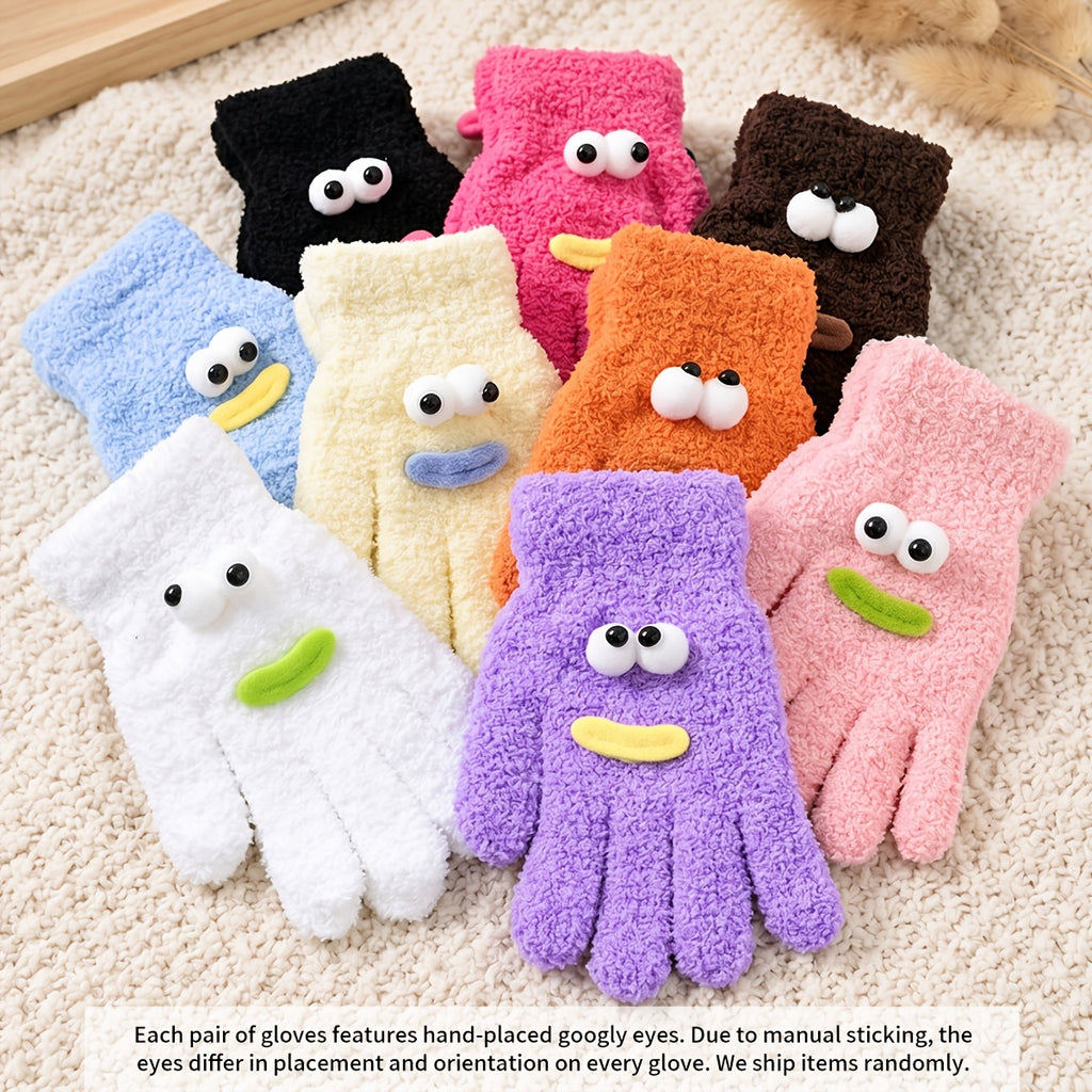 Gants en peluche pour enfant, couleur café