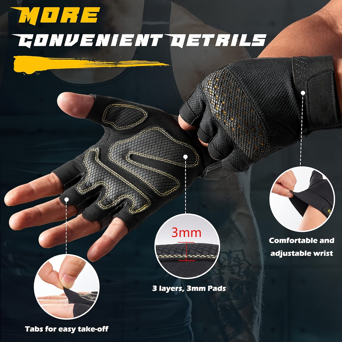 Gants de musculation respirants à paume renforcée en maille