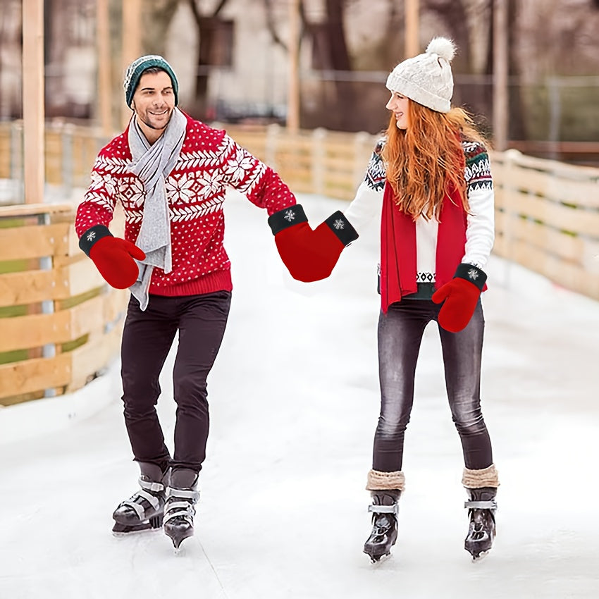 Moufles brodées à flocons en maille — lot de 3 paires