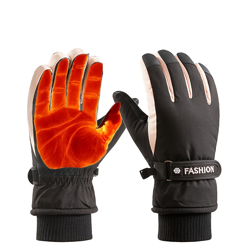 Gants de ski imperméables à poignet côtelé, gris