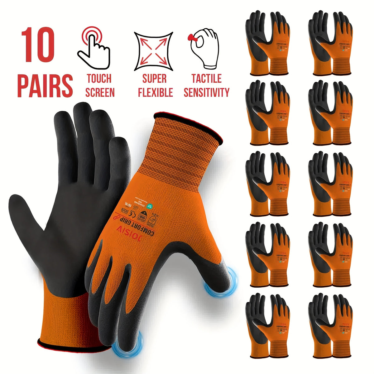 Gants de travail tactiles en maille enduite — lot de 20 paires