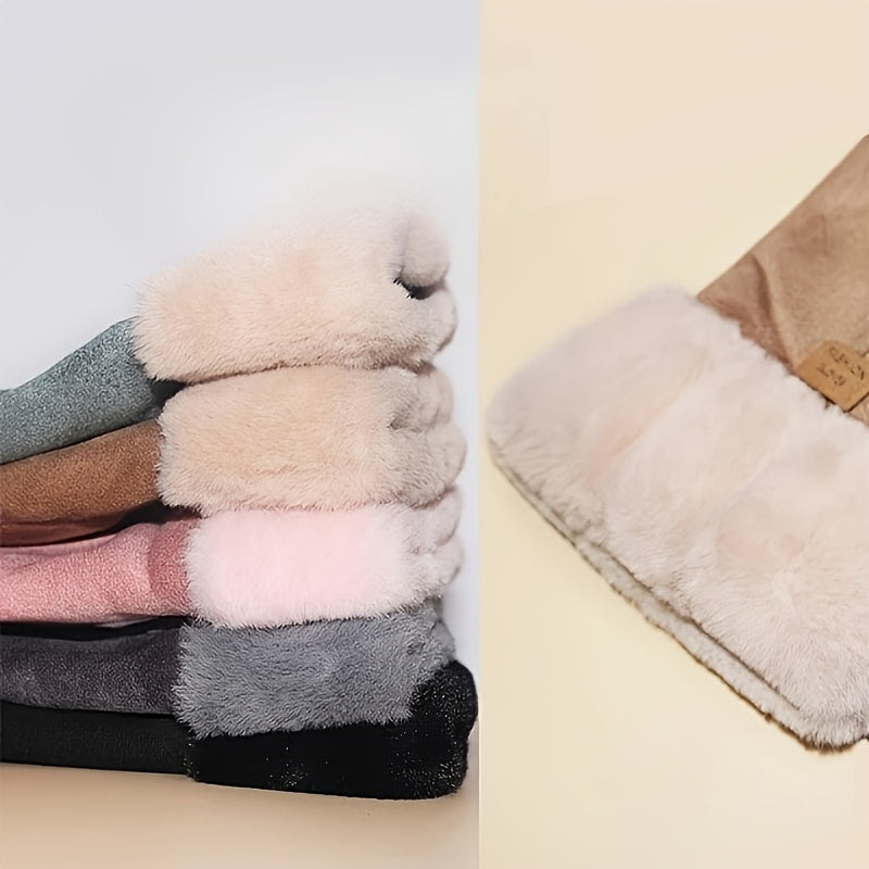 Gants tactiles à revers de fourrure à perles en suédine