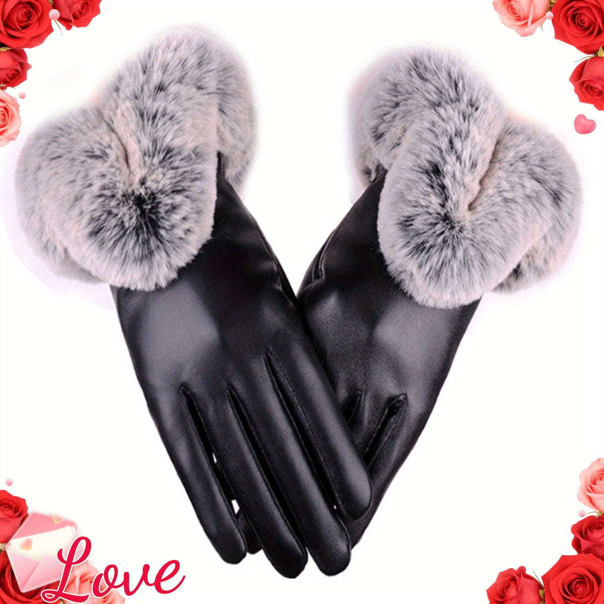 Gants doublés en cuir, noir