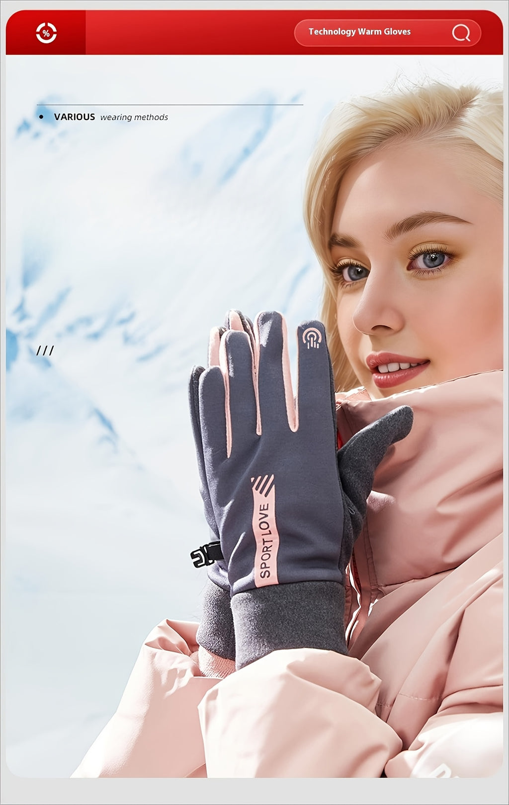 Gants de ski tactiles à picots