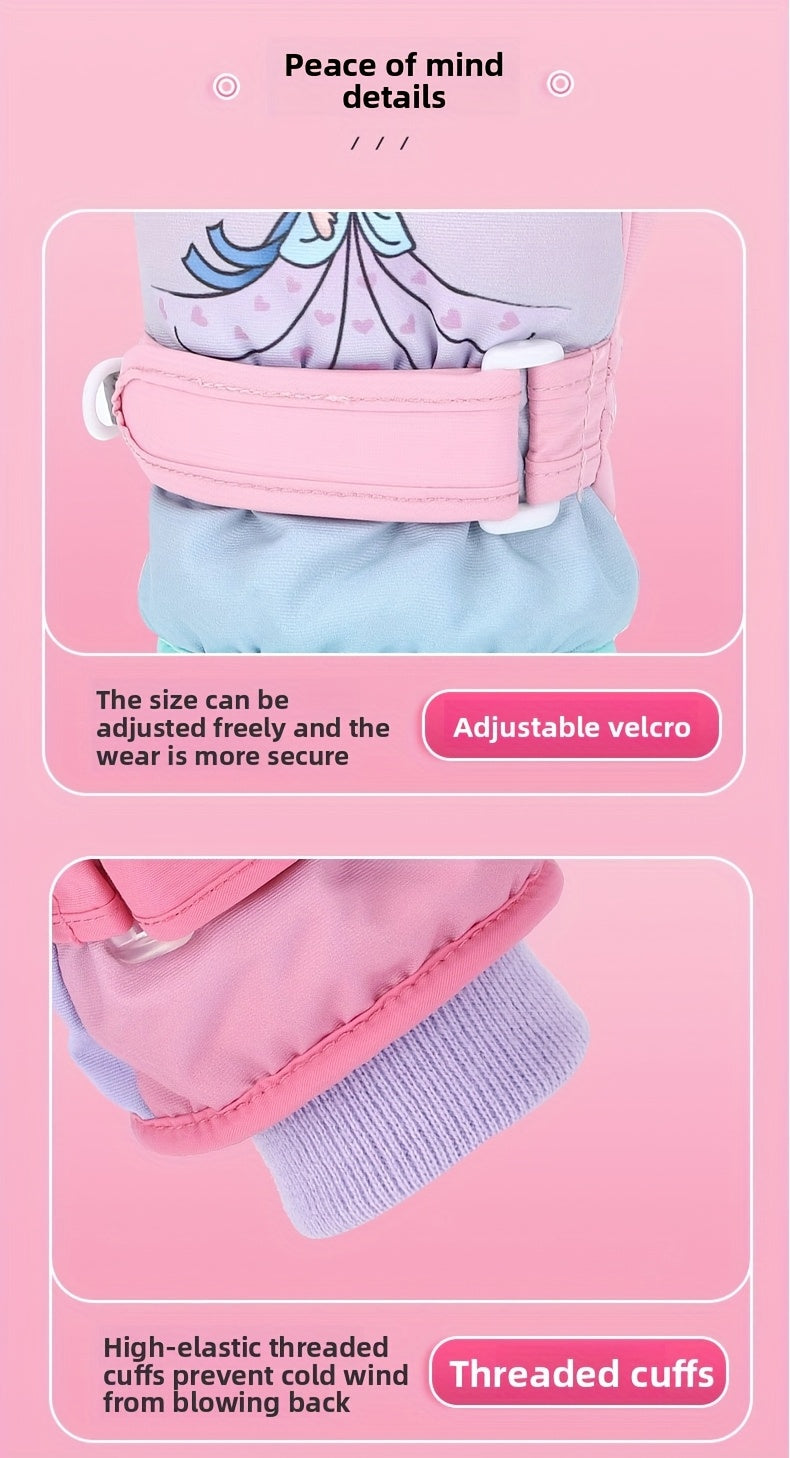 Gants de ski imperméables à sangle de poignet pour enfant às oursons