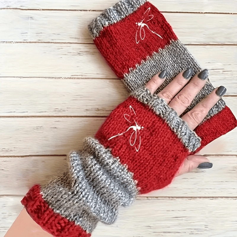 Gants sans doigts en maille, 2 coloris, brodé