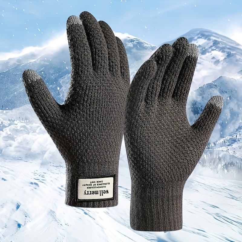 Gants doublés thermiques en maille, bleu marine
