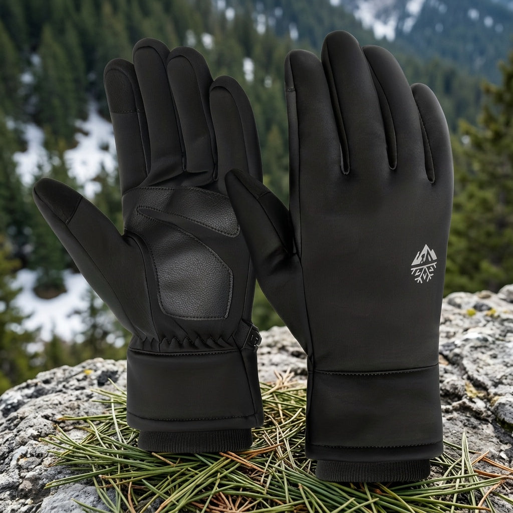 Gants de ski tactiles à sangle de poignet en simili cuir