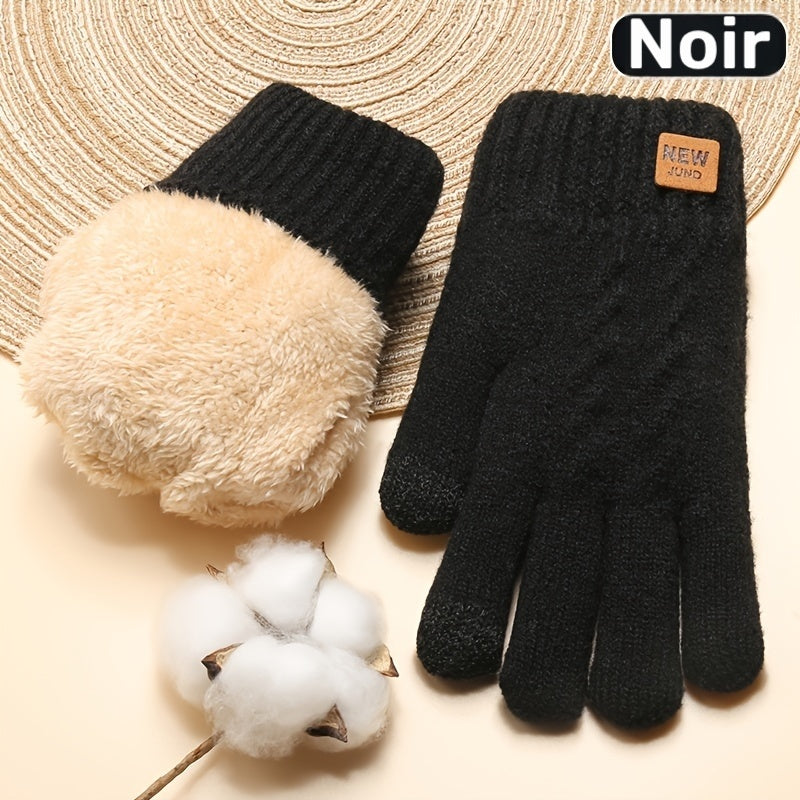 Gants tactiles doublés thermiques en maille, 4 coloris, jaune, beige, couleur marine et noir