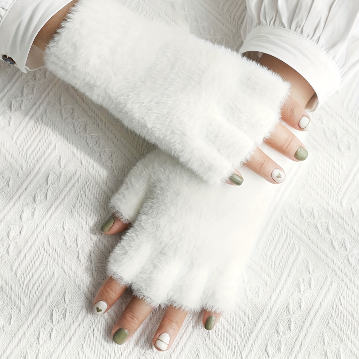 Gants sans doigts en maille, 2 coloris, tissé