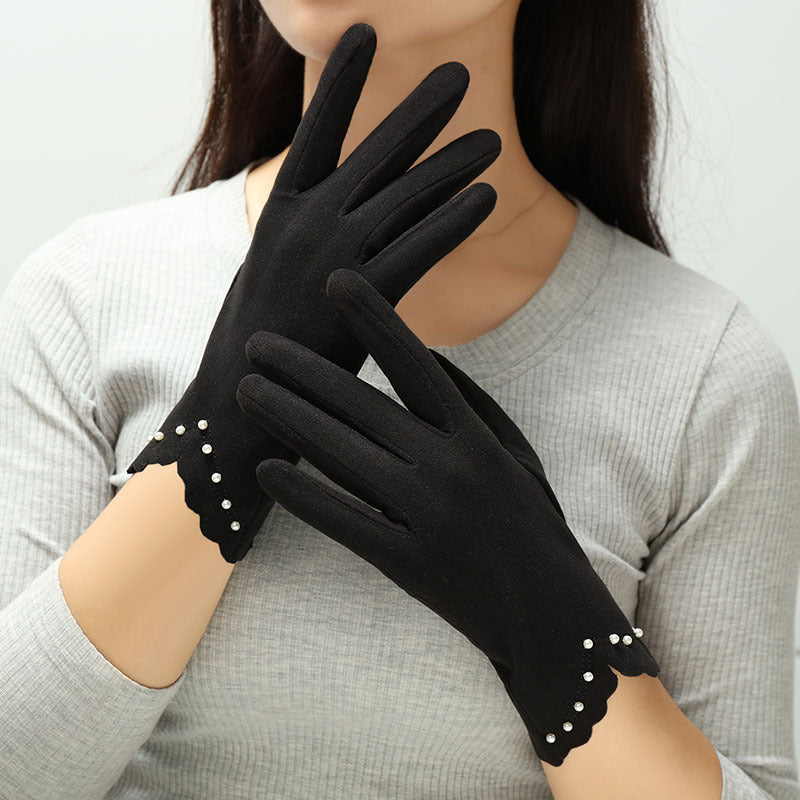 Gants tactiles en maille brodés