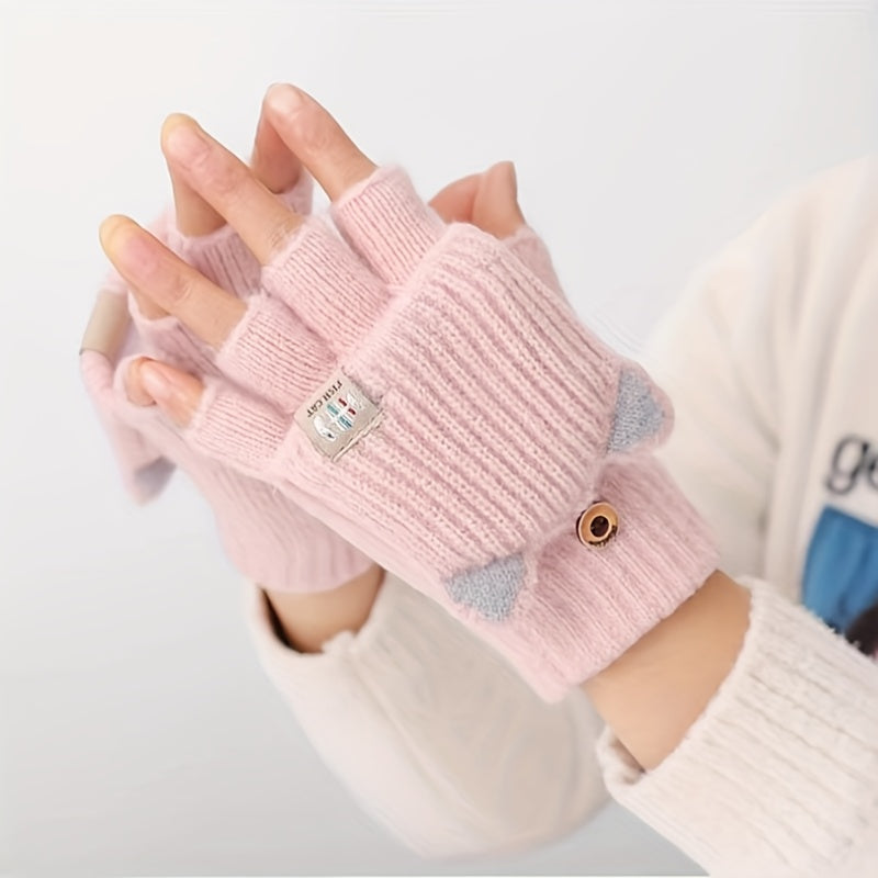Gants sans doigts thermiques en maille, 8 coloris, automne-hiver