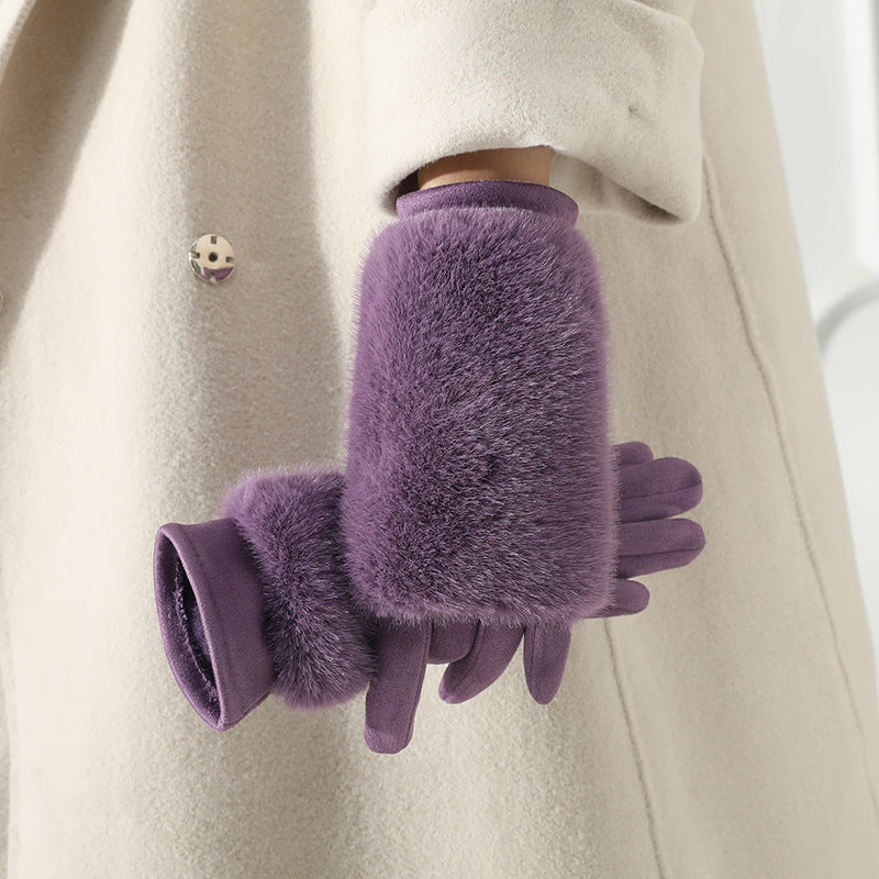 Gants-moufles à rabat, tactile, blanc, noir, violet, violet