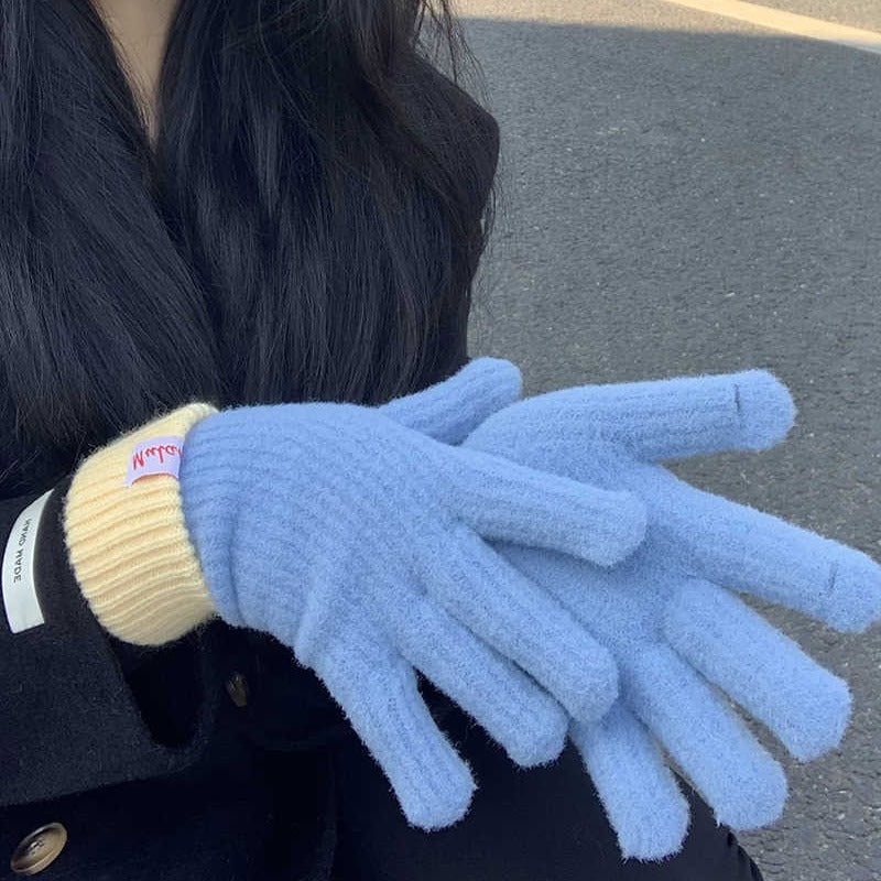Gants bicolores à étiquette cousue en maille