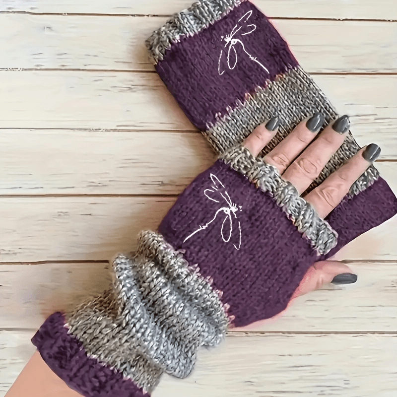 Gants sans doigts en maille, 2 coloris, brodé