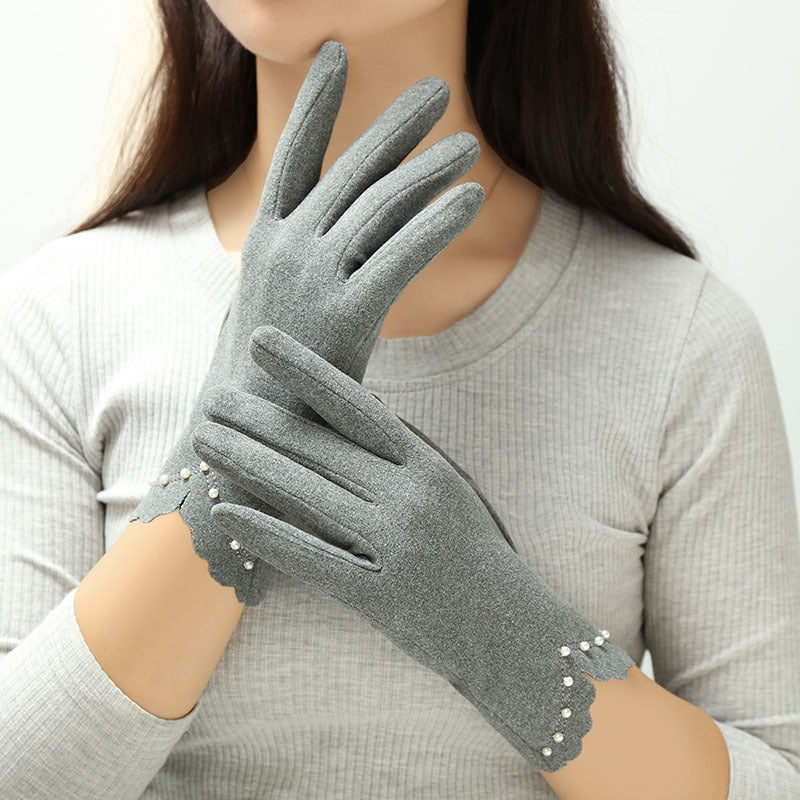 Gants tactiles en maille brodés