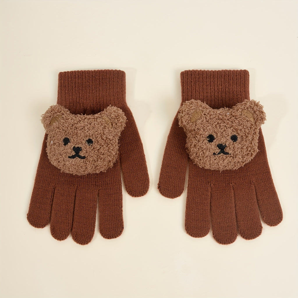 Gants à motif ourson à poignet côtelé en maille pour enfant
