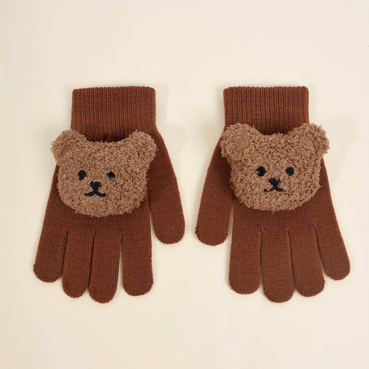 Gants à motif ourson à poignet côtelé en maille pour enfant