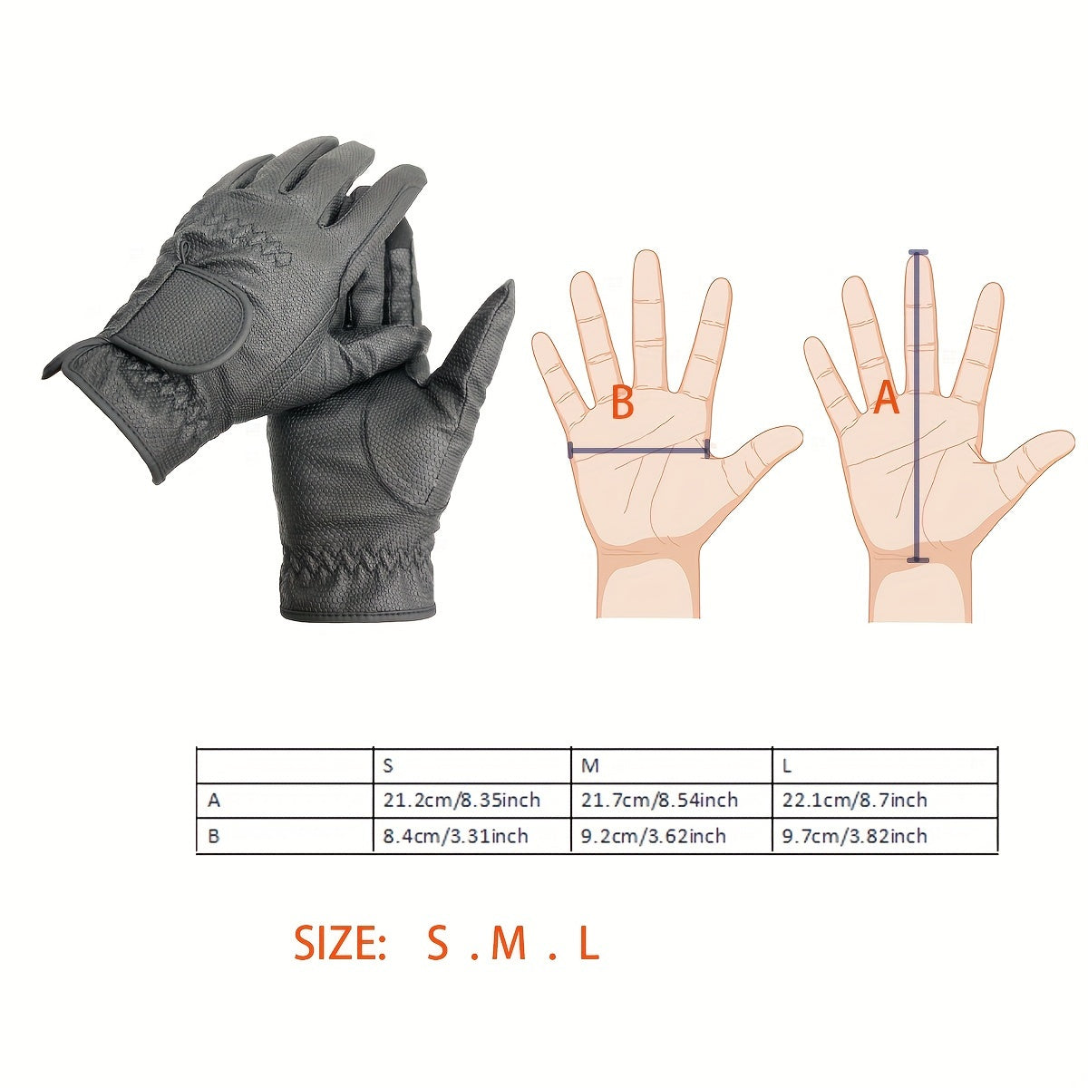 Gants d'équitation à paume renforcée à sangle de poignet en simili cuir