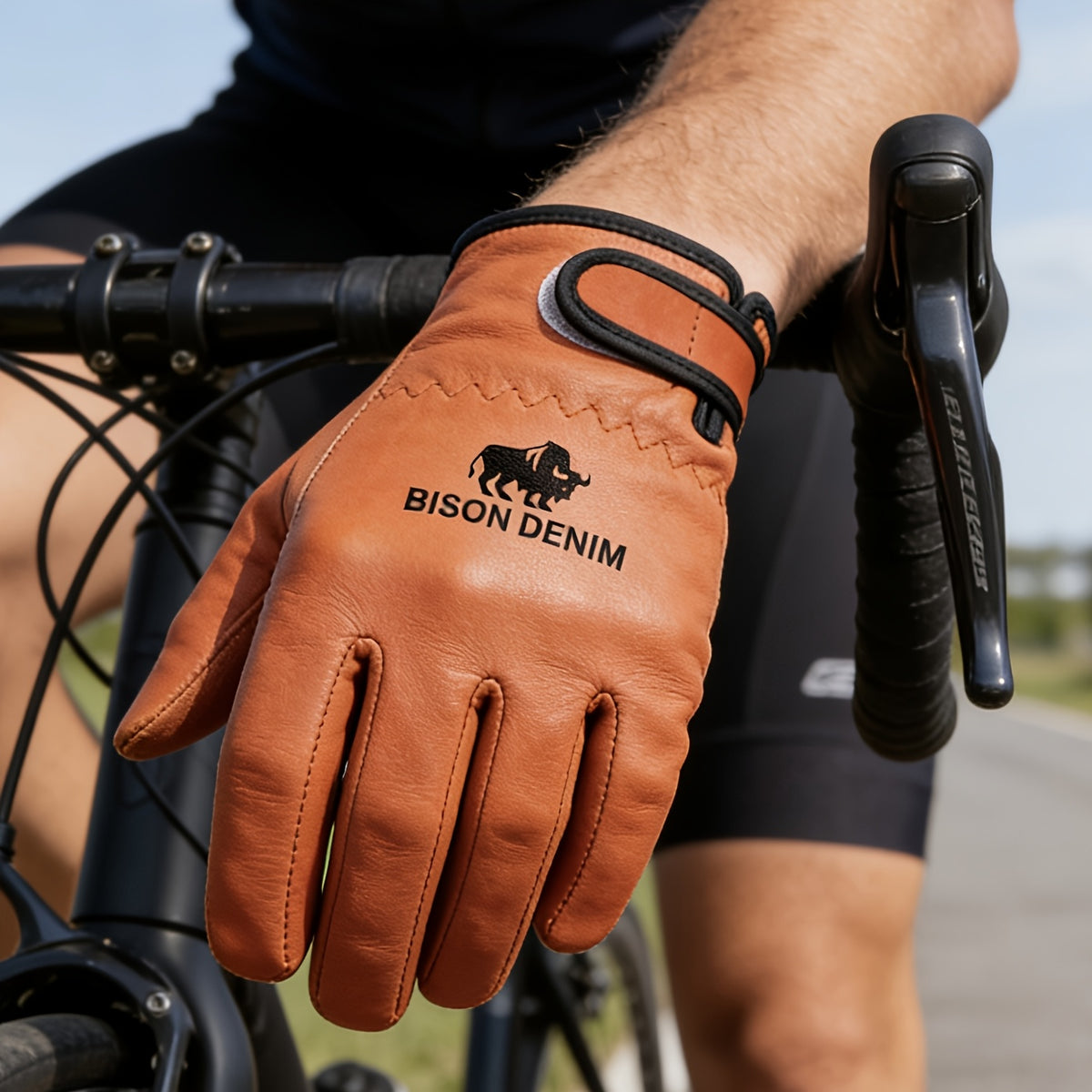 Gants de vélo à sangle de poignet en cuir de mouton